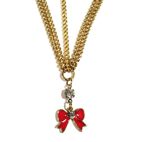 Gold tone Layered Forehead Jewelry - Head Chain Pink Bow - Women's Fashion - Picture 1 of 11